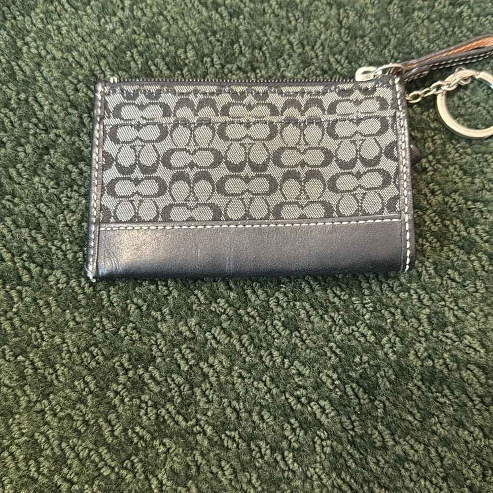 Coach Black Gray Signature wallet Jacquard Card ID Holder Key Chain host pick - Picture 13 of 15